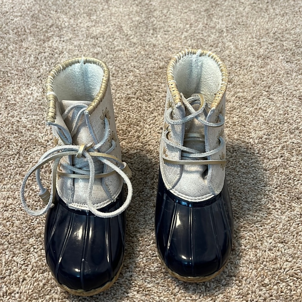 Jack rogers Chloe boots navy blue and gold